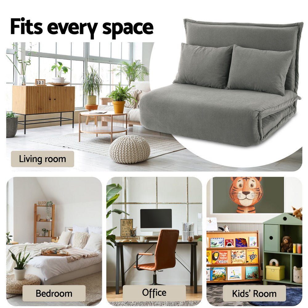 Artiss Floor Lounge Sofa Bed Foldable 2 Seater Grey - Image 6
