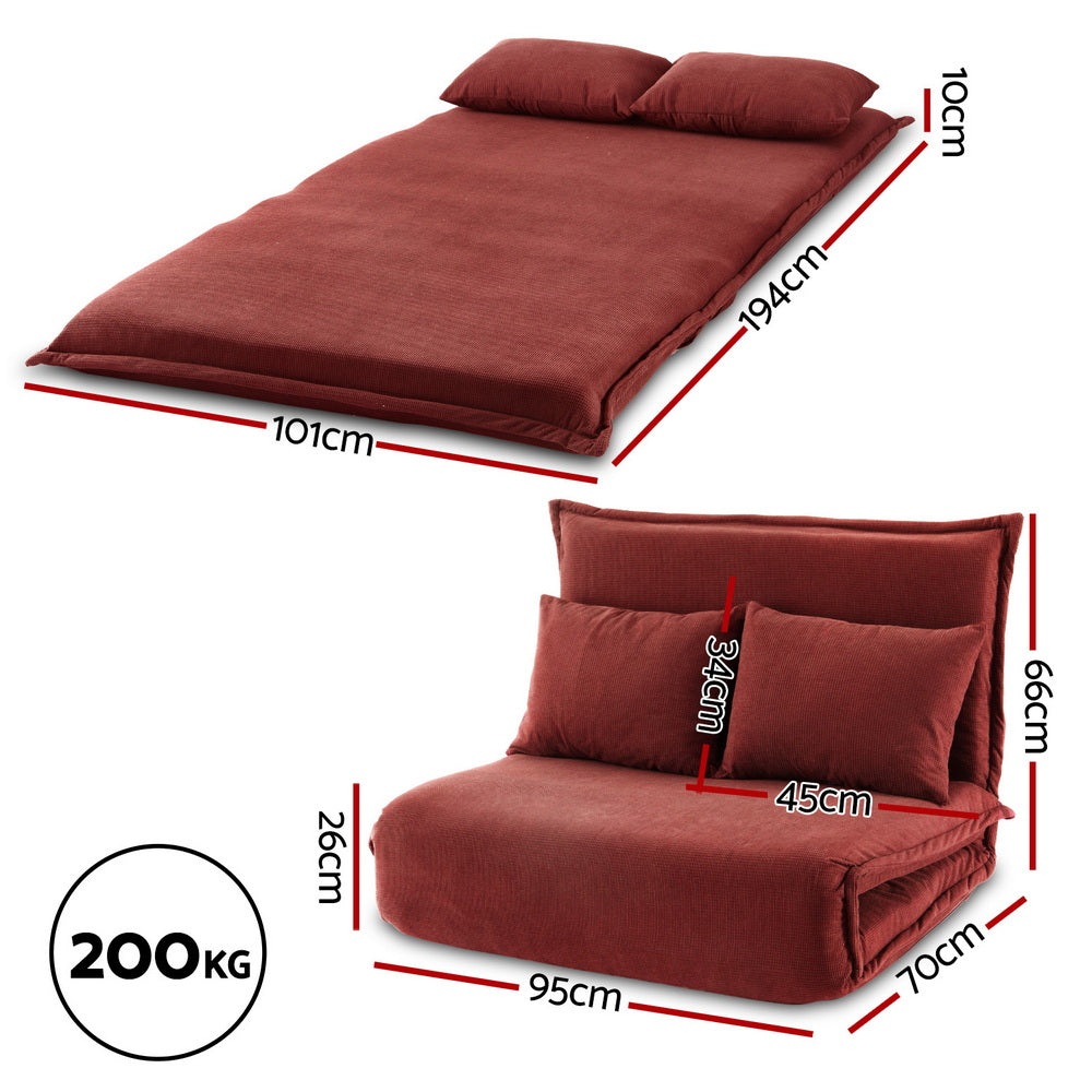Artiss Floor Lounge Sofa Bed Foldable 2 Seater Orange - Image 2