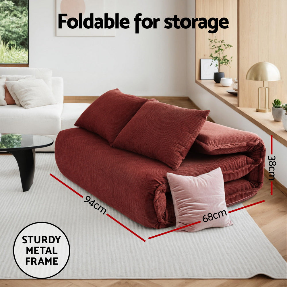 Artiss Floor Lounge Sofa Bed Foldable 2 Seater Orange - Image 5