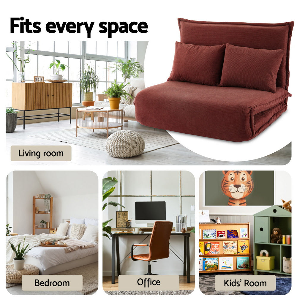 Artiss Floor Lounge Sofa Bed Foldable 2 Seater Orange - Image 6