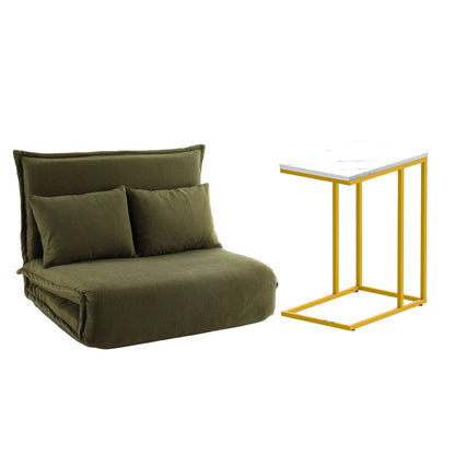 Artiss Floor Lounge Sofa Bed Folding Chaise Chair Green & Coffee Table Side Table Marble Effect - Image 4
