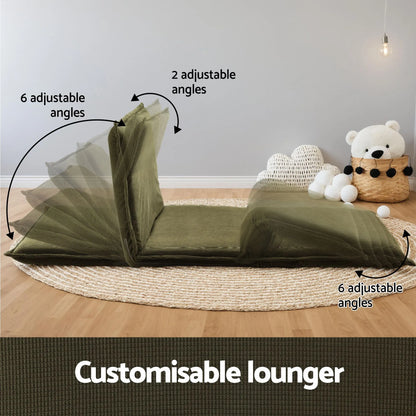 Artiss Floor Lounge Sofa Bed Folding Chaise Chair Green & Coffee Table Side Table Marble Effect - Image 5
