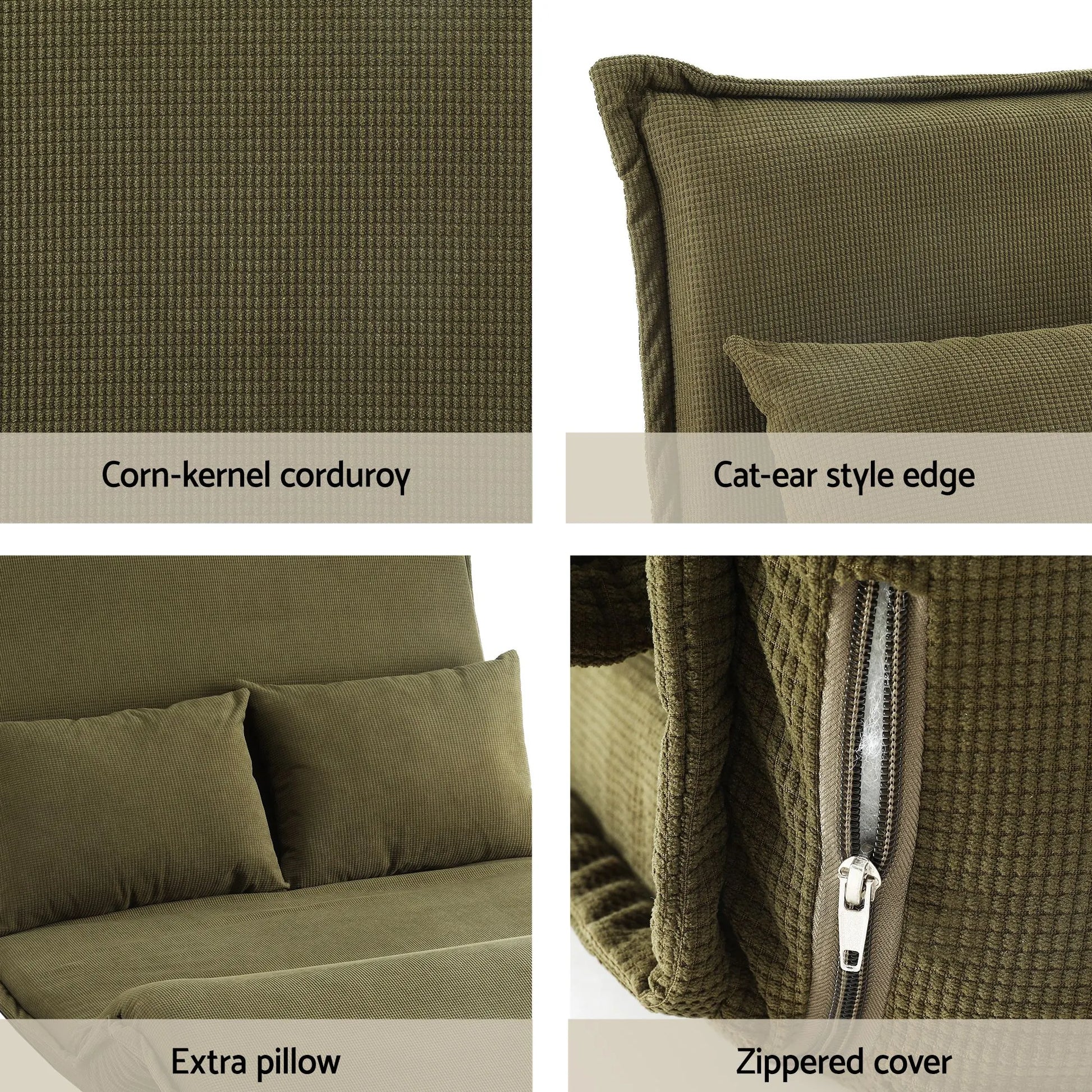 Artiss Floor Lounge Sofa Bed Folding Chaise Chair Green & Coffee Table Side Table Marble Effect - Image 6
