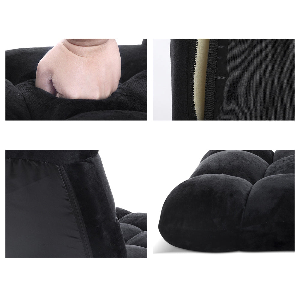 Artiss 2X Lounge Sofa Bed Flannel Fabric Black - Image 3