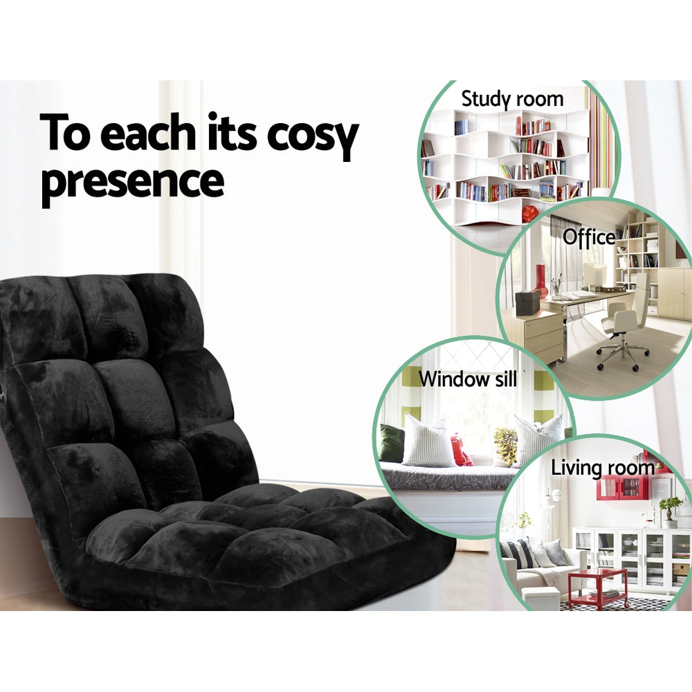 Artiss 2X Lounge Sofa Bed Flannel Fabric Black - Image 6