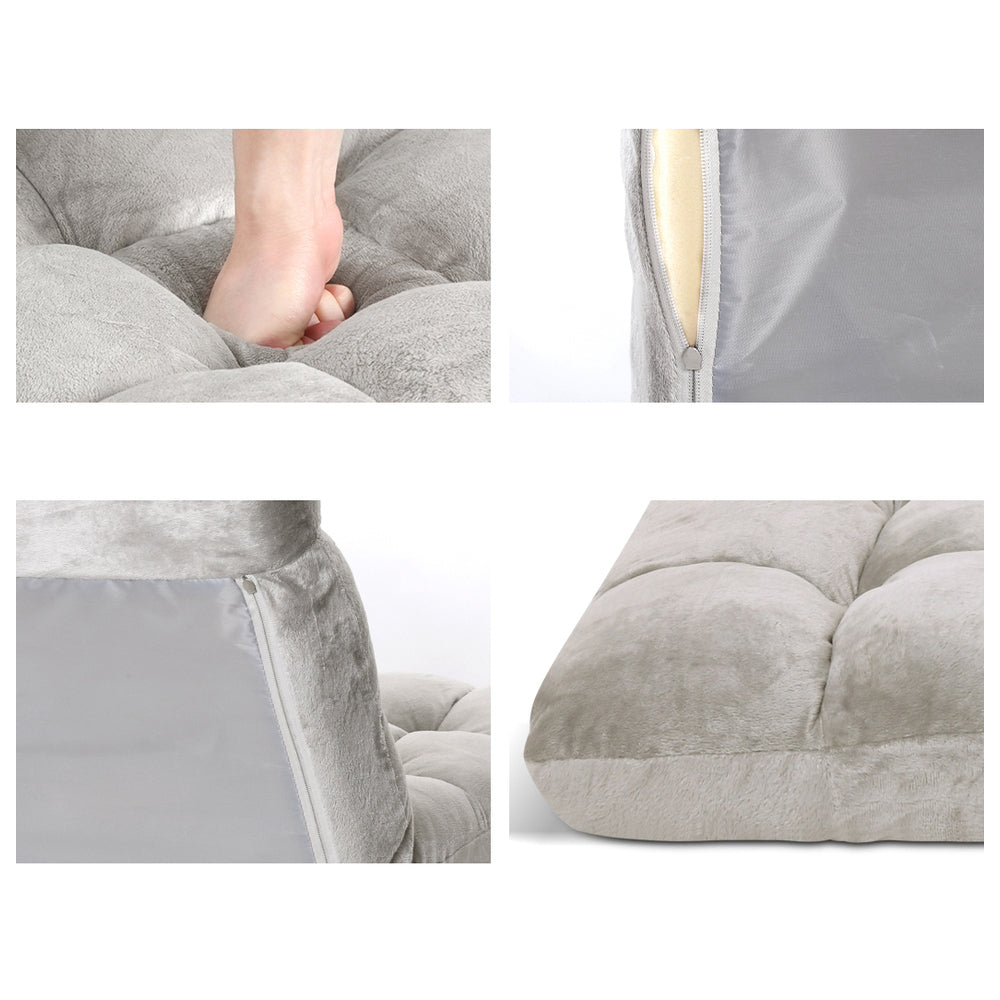 Artiss 2X Lounge Sofa Bed Flannel Fabric Grey - Image 3