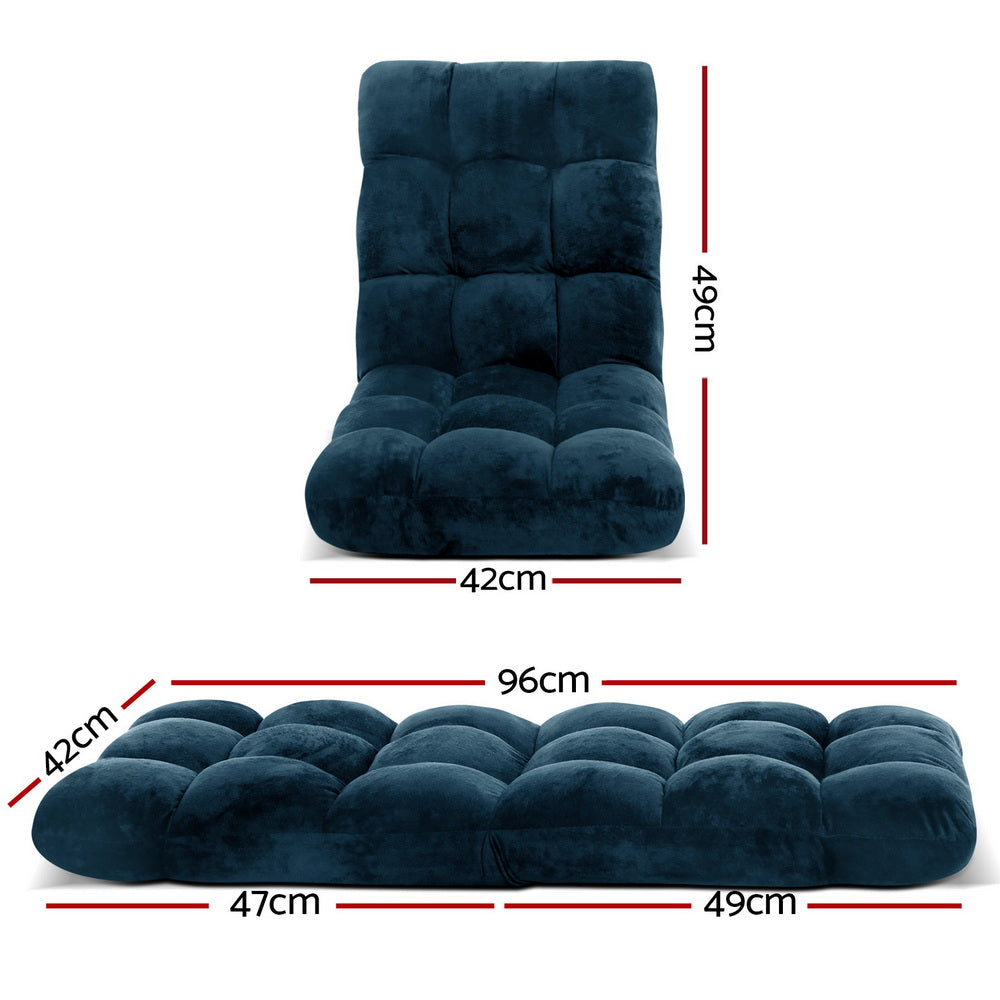 Artiss Floor Lounge Sofa Bed Flannel Fabric Navy - Image 2