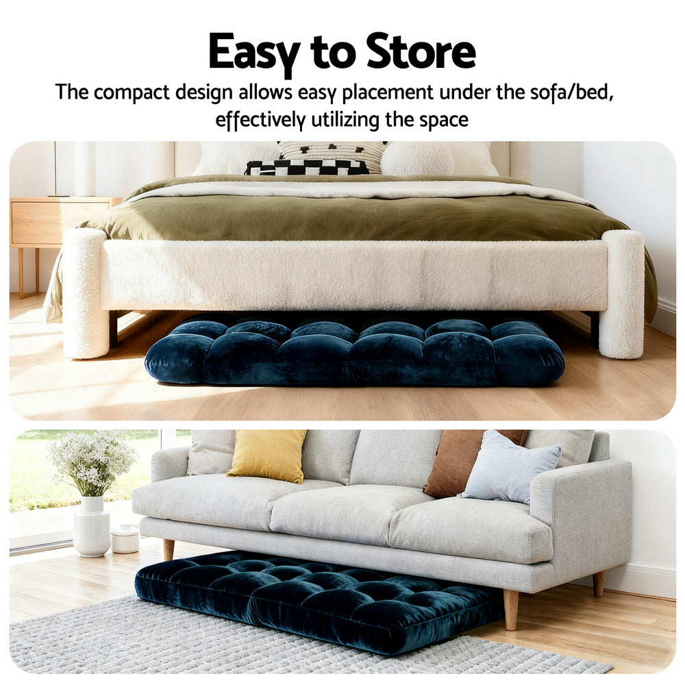 Artiss Floor Lounge Sofa Bed Flannel Fabric Navy - Image 5