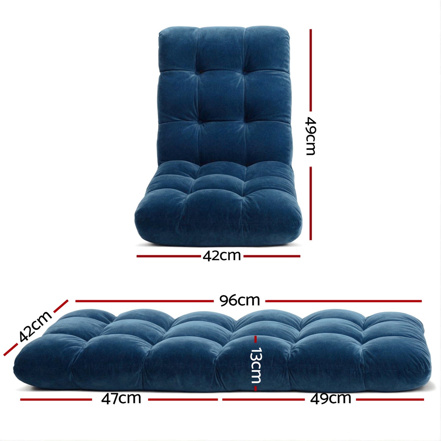 Artiss 2PCS Floor Lounge Sofa Bed Flannel Fabric Navy - Image 2
