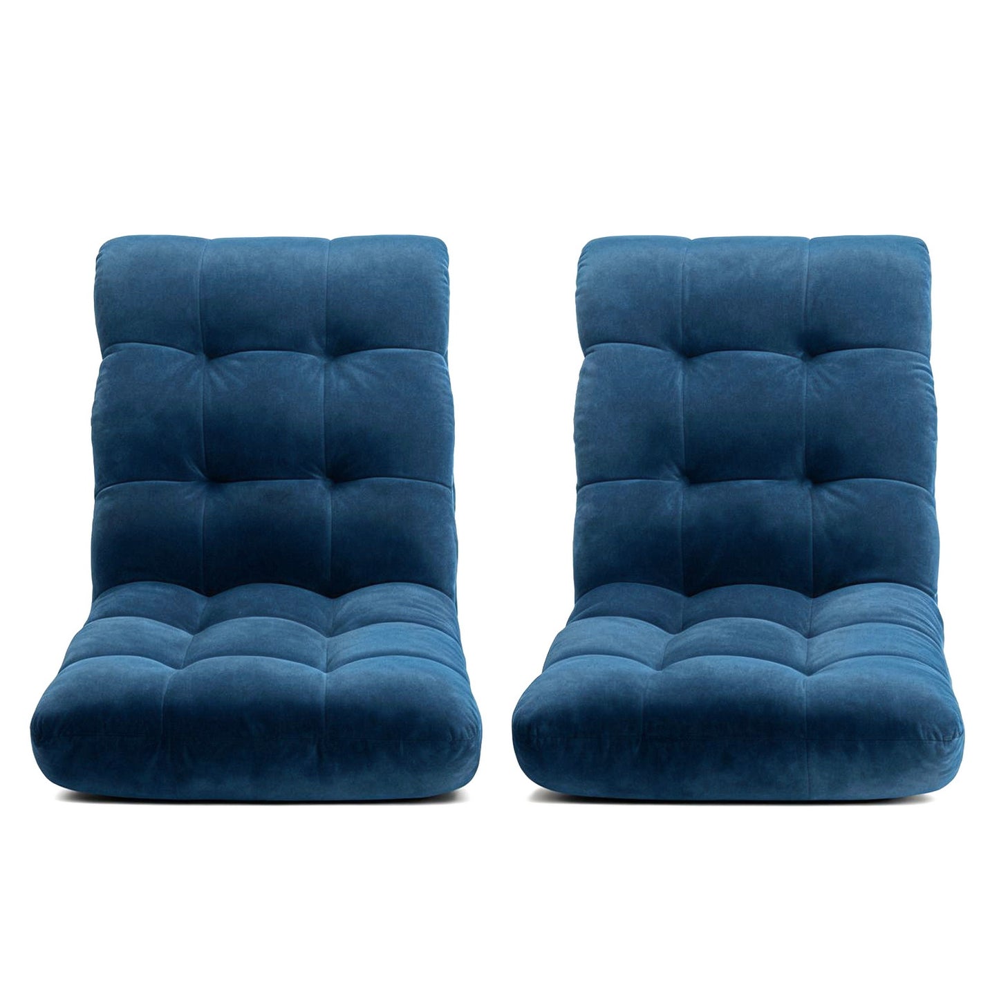 Artiss 2PCS Floor Lounge Sofa Bed Flannel Fabric Navy - Image 3