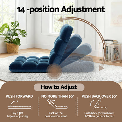Artiss 2PCS Floor Lounge Sofa Bed Flannel Fabric Navy - Image 4