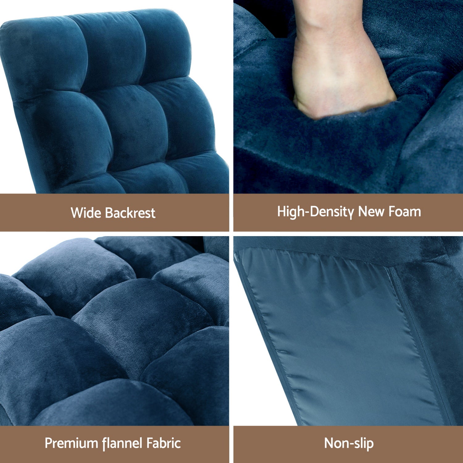 Artiss 2PCS Floor Lounge Sofa Bed Flannel Fabric Navy - Image 6