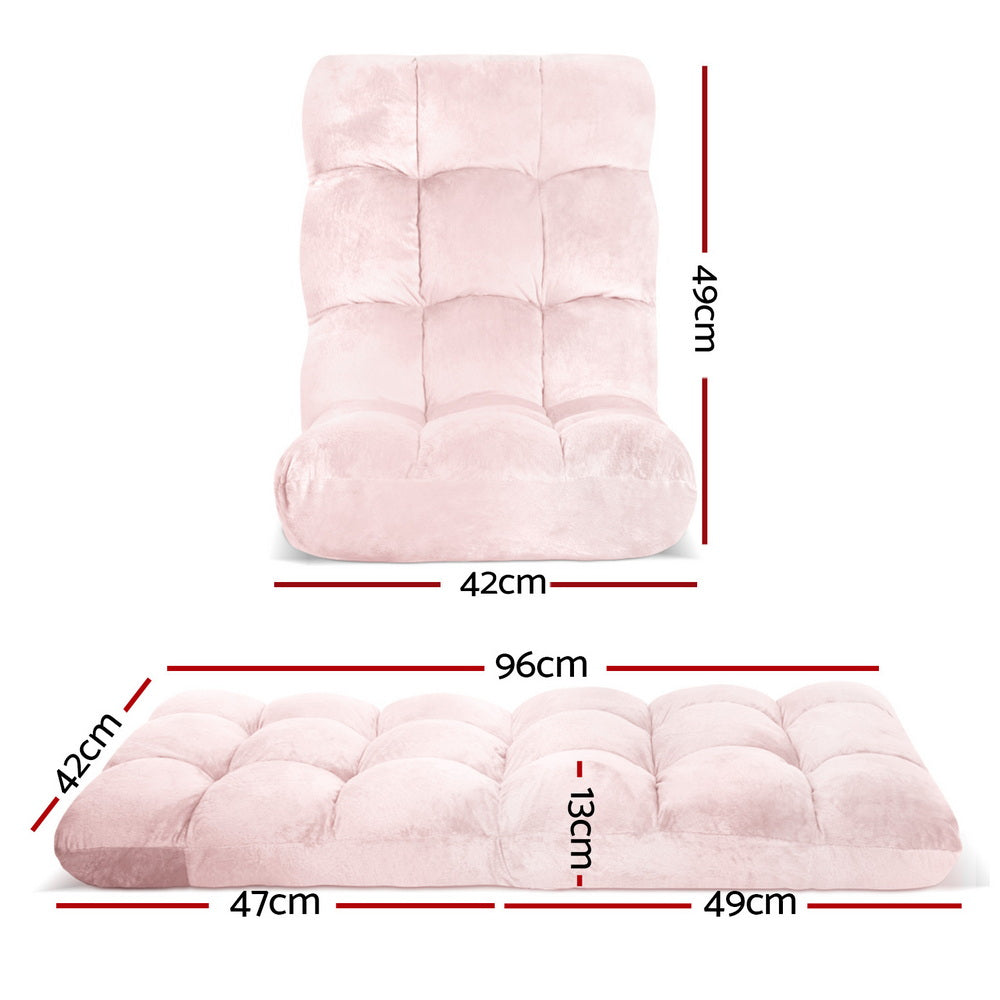 Artiss Floor Lounge Sofa Bed Flannel Fabric Pink - Image 2