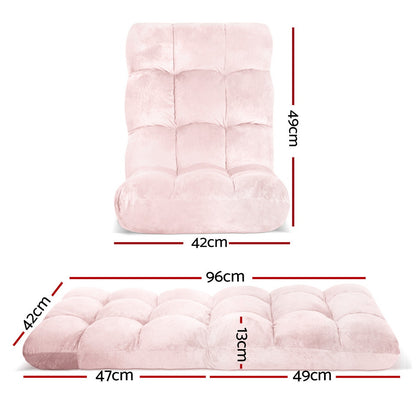 Artiss Floor Lounge Sofa Bed Flannel Fabric Pink - Image 2