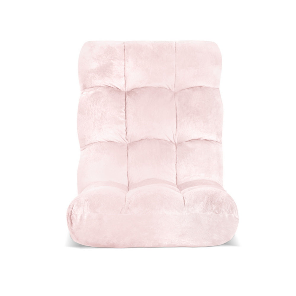 Artiss Floor Lounge Sofa Bed Flannel Fabric Pink - Image 3
