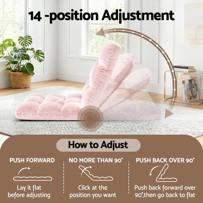 Artiss Floor Lounge Sofa Bed Flannel Fabric Pink - Image 4