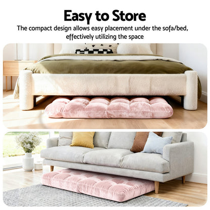 Artiss Floor Lounge Sofa Bed Flannel Fabric Pink - Image 5