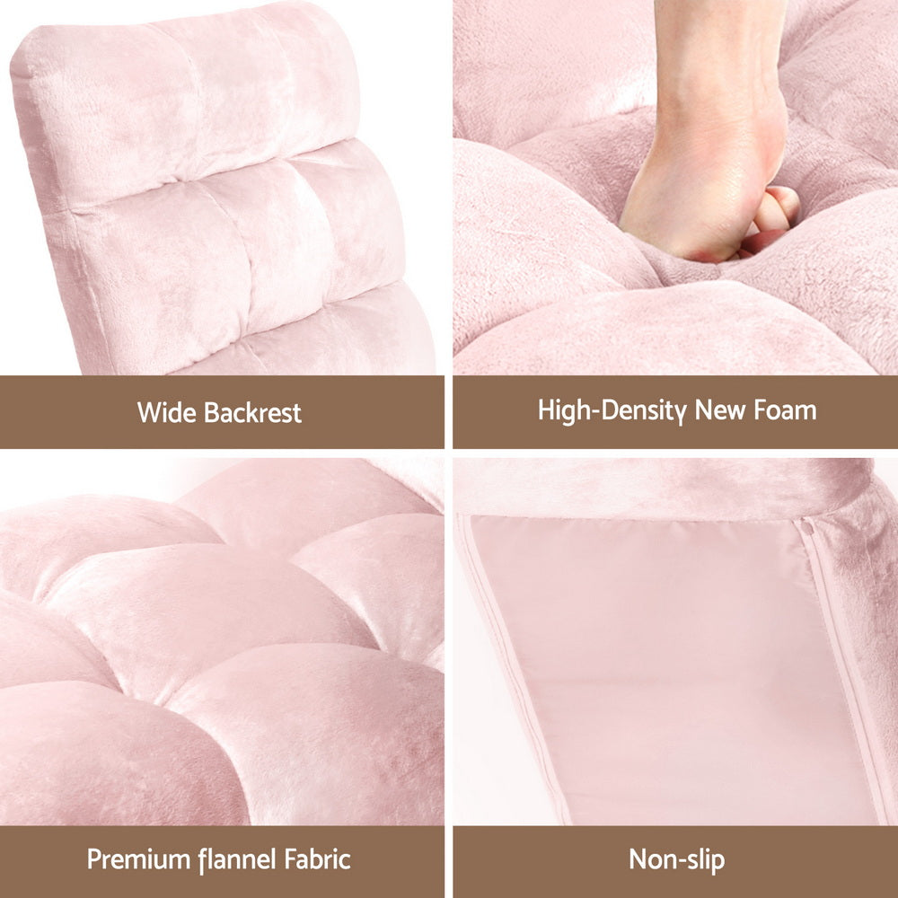 Artiss Floor Lounge Sofa Bed Flannel Fabric Pink - Image 7