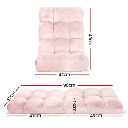 Artiss 2PCS Floor Lounge Sofa Bed Flannel Fabric Pink - Image 2