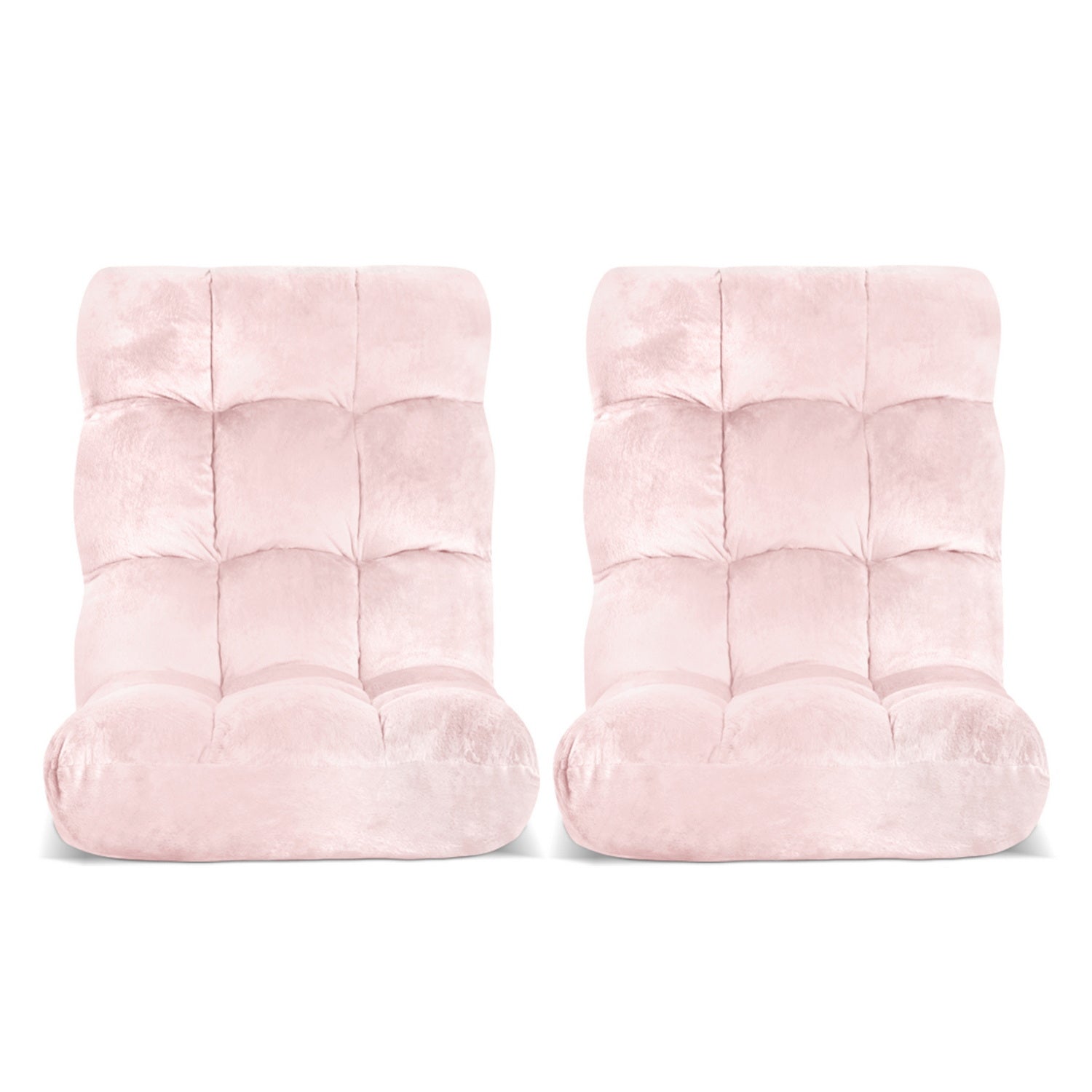 Artiss 2PCS Floor Lounge Sofa Bed Flannel Fabric Pink - Image 3