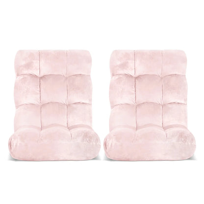 Artiss 2PCS Floor Lounge Sofa Bed Flannel Fabric Pink - Image 3