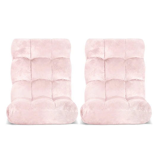 Artiss 2PCS Floor Lounge Sofa Bed Flannel Fabric Pink - Image 3