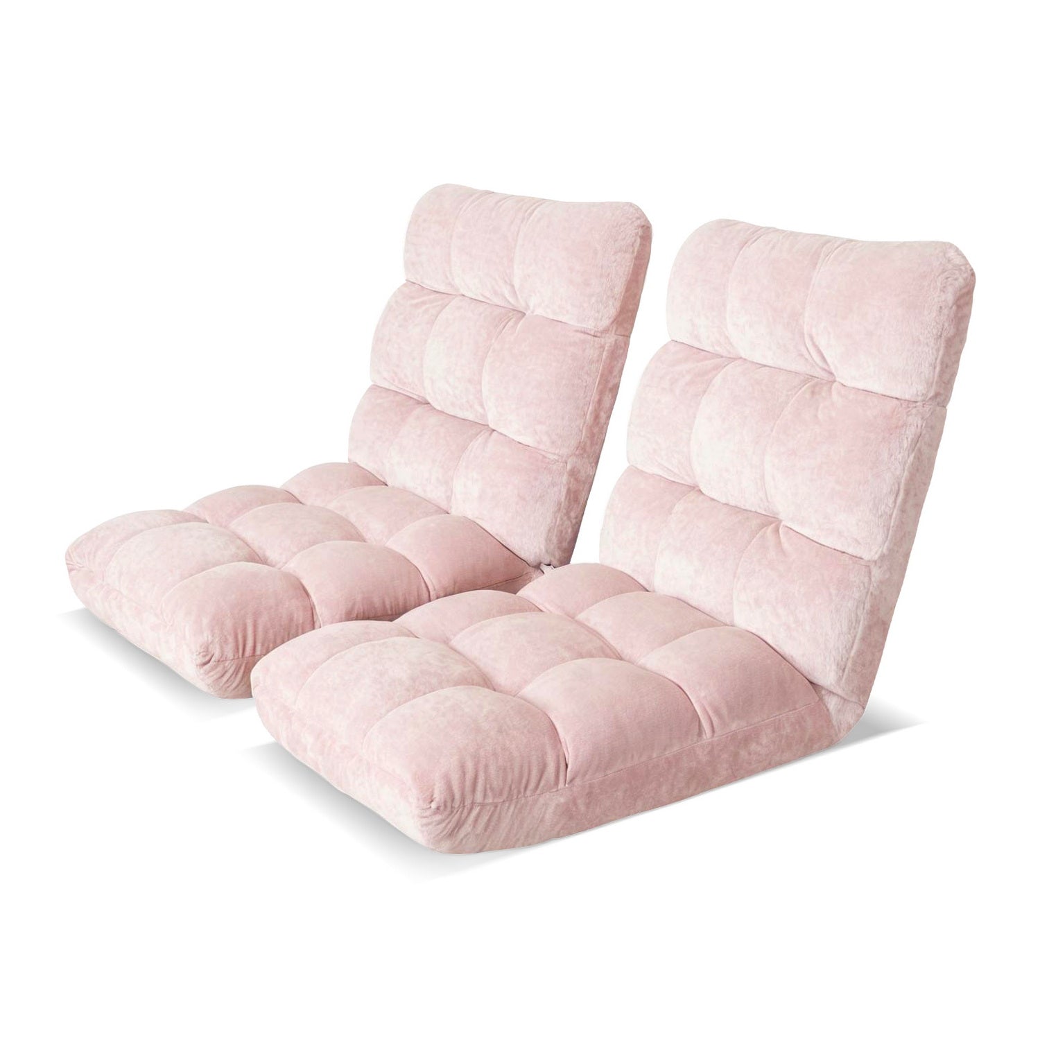 Artiss 2PCS Floor Lounge Sofa Bed Flannel Fabric Pink - Image 7