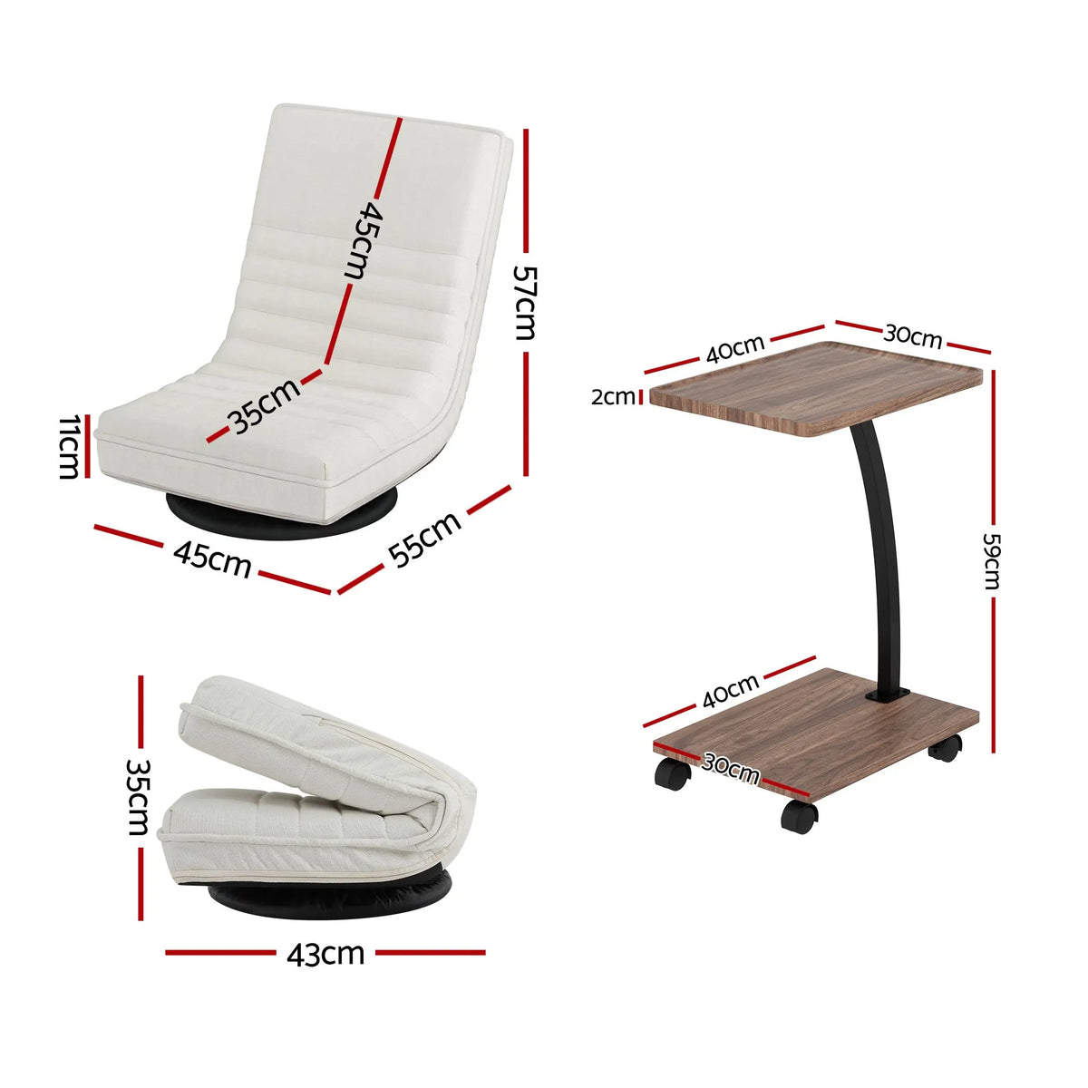 Artiss Floor Lounge 360° Swivel Foldable Sofa Chair and Side Table with Castors Set - Image 3