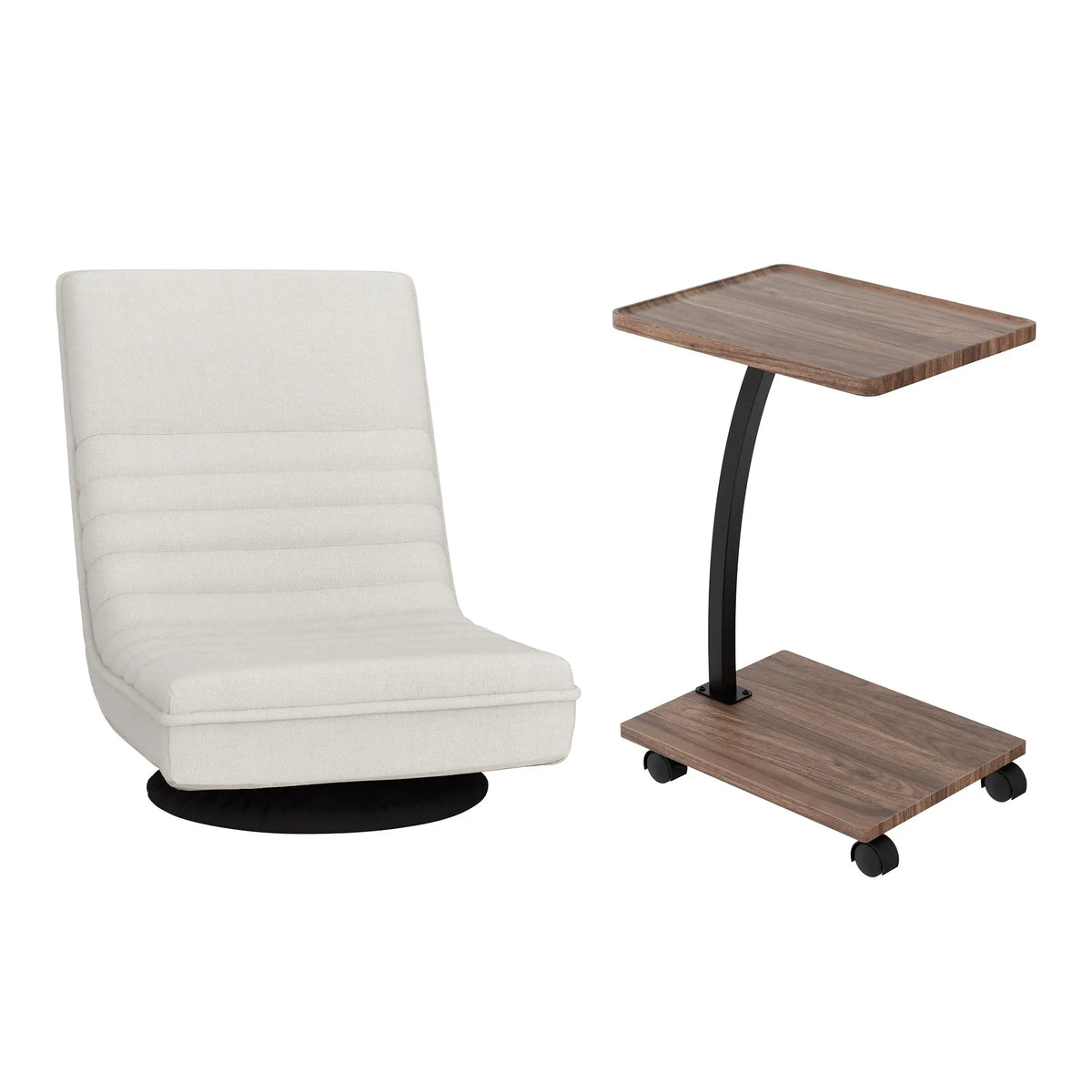 Artiss Floor Lounge 360° Swivel Foldable Sofa Chair and Side Table with Castors Set - Image 4