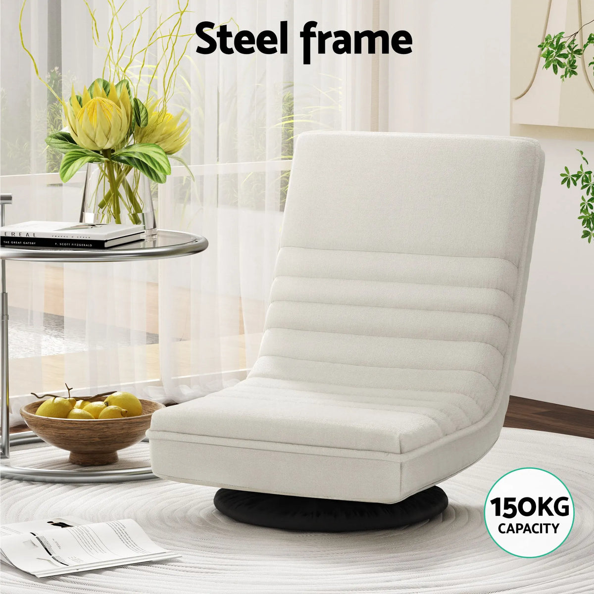 Artiss Floor Lounge 360° Swivel Foldable Sofa Chair and Side Table with Castors Set - Image 5