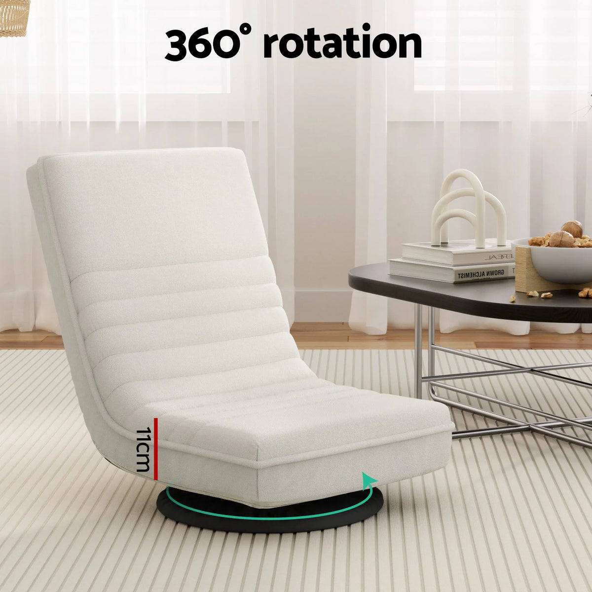 Artiss Floor Lounge 360° Swivel Foldable Sofa Chair and Side Table with Castors Set - Image 6