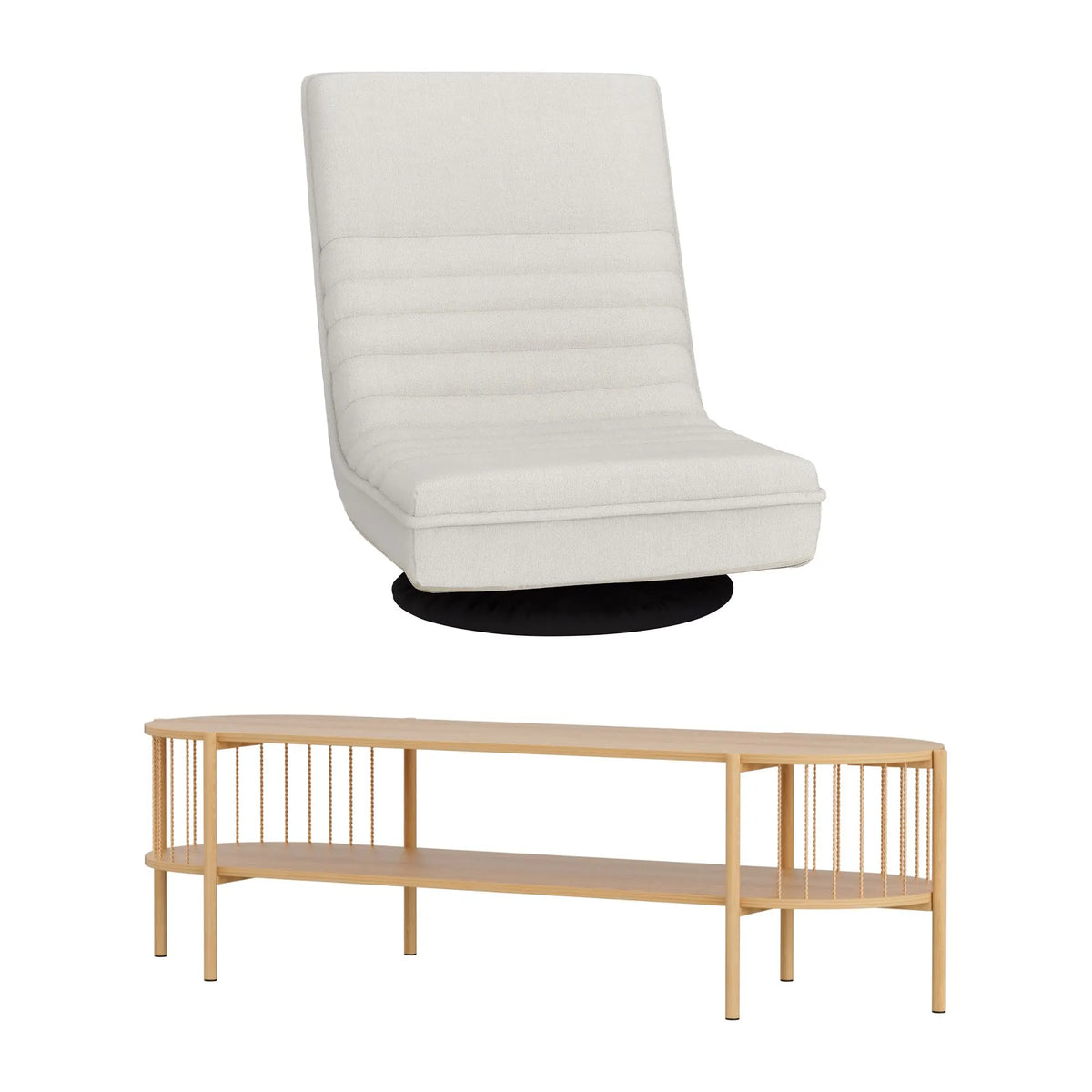 Artiss Swivel Floor Chair & TV Entertainment Unit with Storage Shelf Set - Image 2