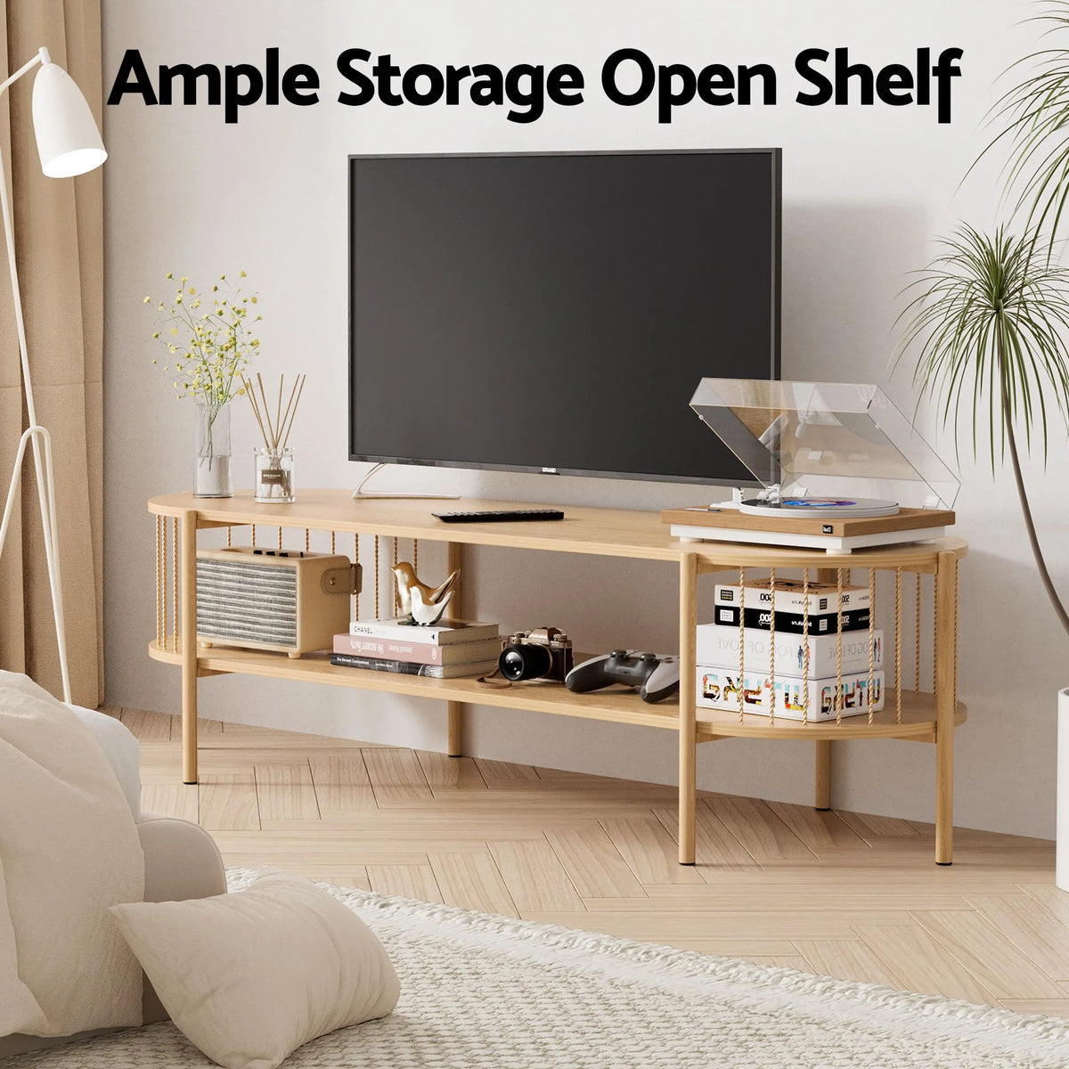 Artiss Swivel Floor Chair & TV Entertainment Unit with Storage Shelf Set - Image 8