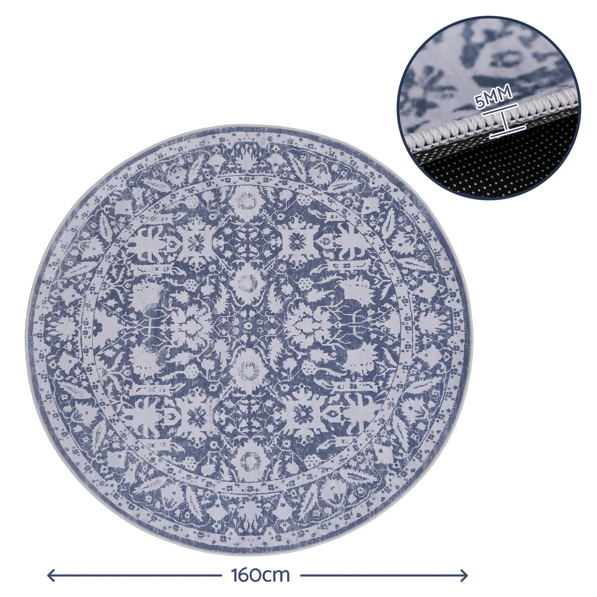 Artiss 120 cm Roung Rugs for Living Room Pad-Free Dense Dot Backing Stops Slipping & Robot Vacuum Friendly, Vintage Carpet for Reading Nook Dining Area, 100% Polyester Washable - Image 2