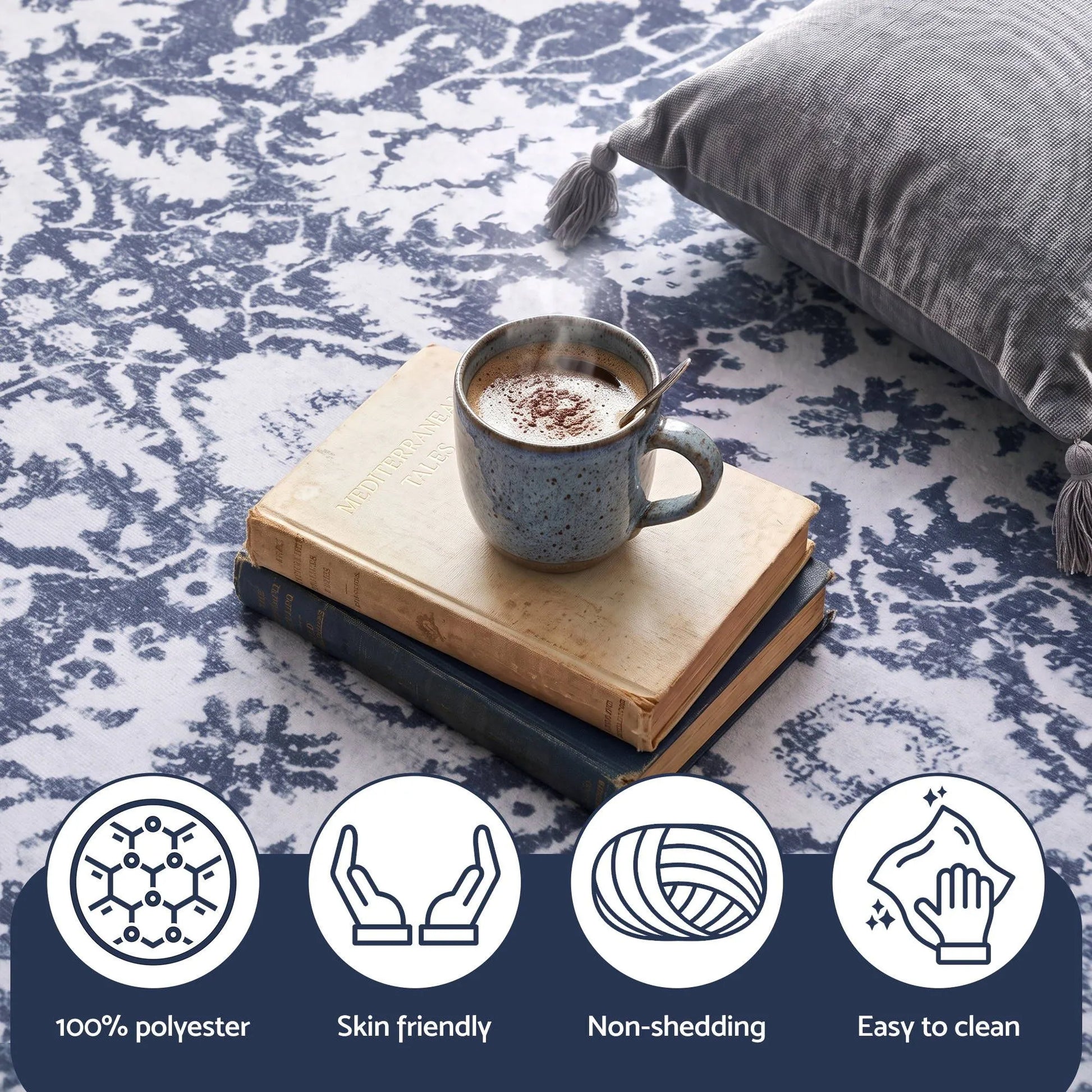 Artiss 120 cm Roung Rugs for Living Room Pad-Free Dense Dot Backing Stops Slipping & Robot Vacuum Friendly, Vintage Carpet for Reading Nook Dining Area, 100% Polyester Washable - Image 4