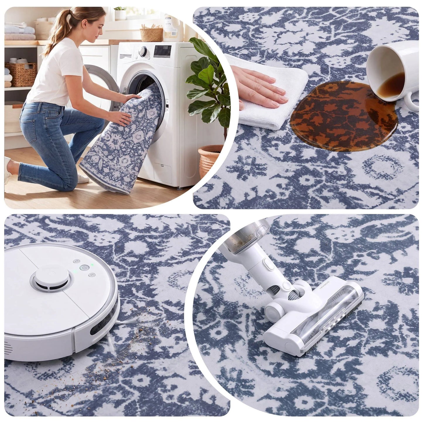 Artiss 120 cm Roung Rugs for Living Room Pad-Free Dense Dot Backing Stops Slipping & Robot Vacuum Friendly, Vintage Carpet for Reading Nook Dining Area, 100% Polyester Washable - Image 5