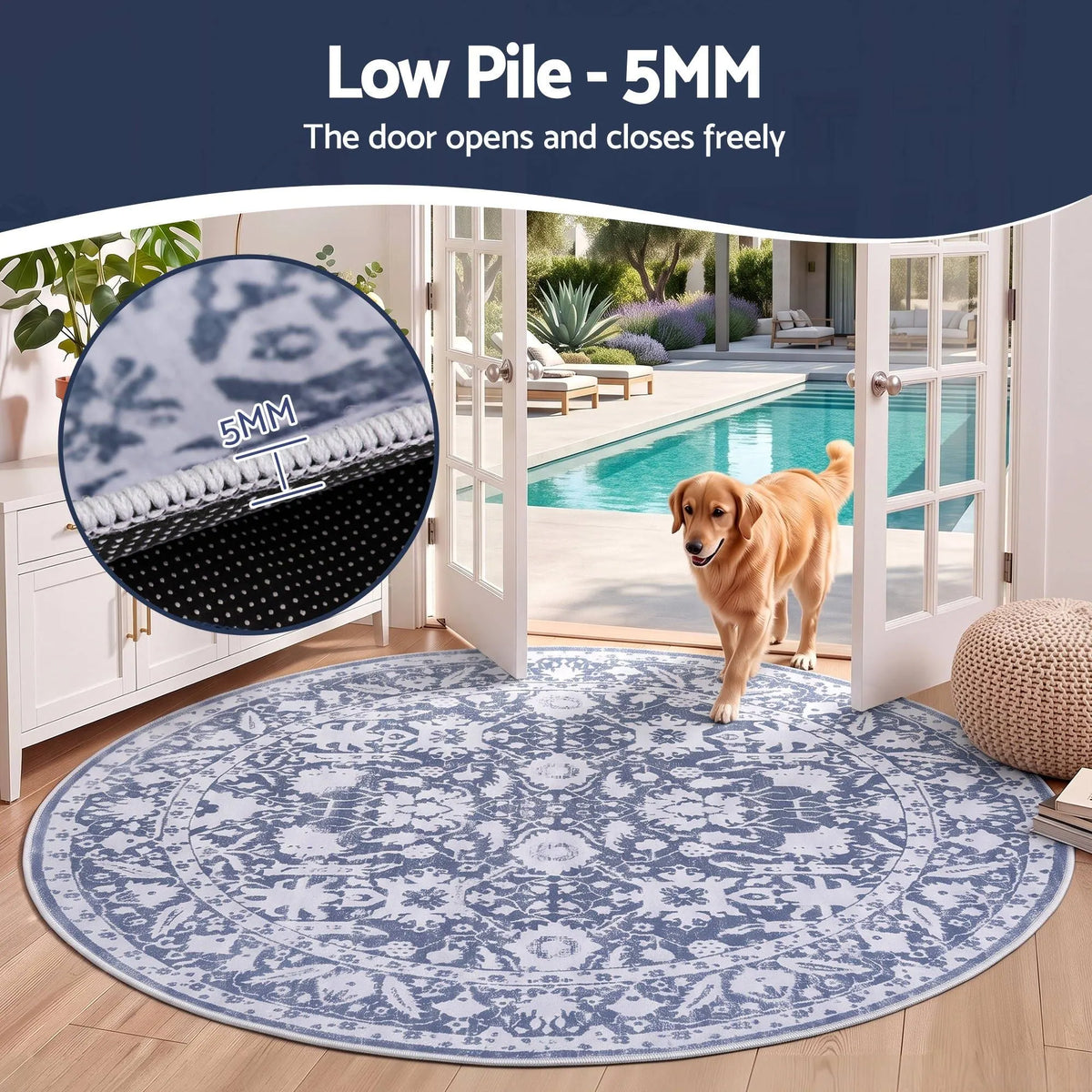 Artiss 120 cm Roung Rugs for Living Room Pad-Free Dense Dot Backing Stops Slipping & Robot Vacuum Friendly, Vintage Carpet for Reading Nook Dining Area, 100% Polyester Washable - Image 6