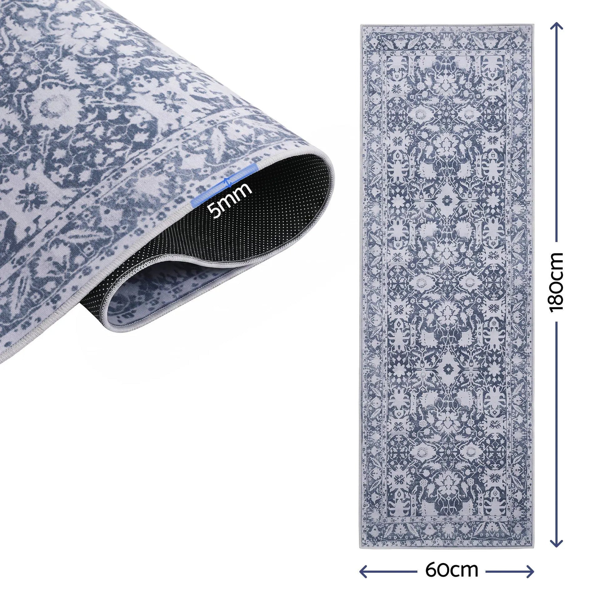 Artiss 60 x 180 cm Runner Rugs for Hallway Bedroom Pad-Free Dense Dot Backing Stops Slipping & Robot Vacuum Friendly, Vintage Carpet for Reading Nook Dining Area, 100% Polyester Washable - Image 2