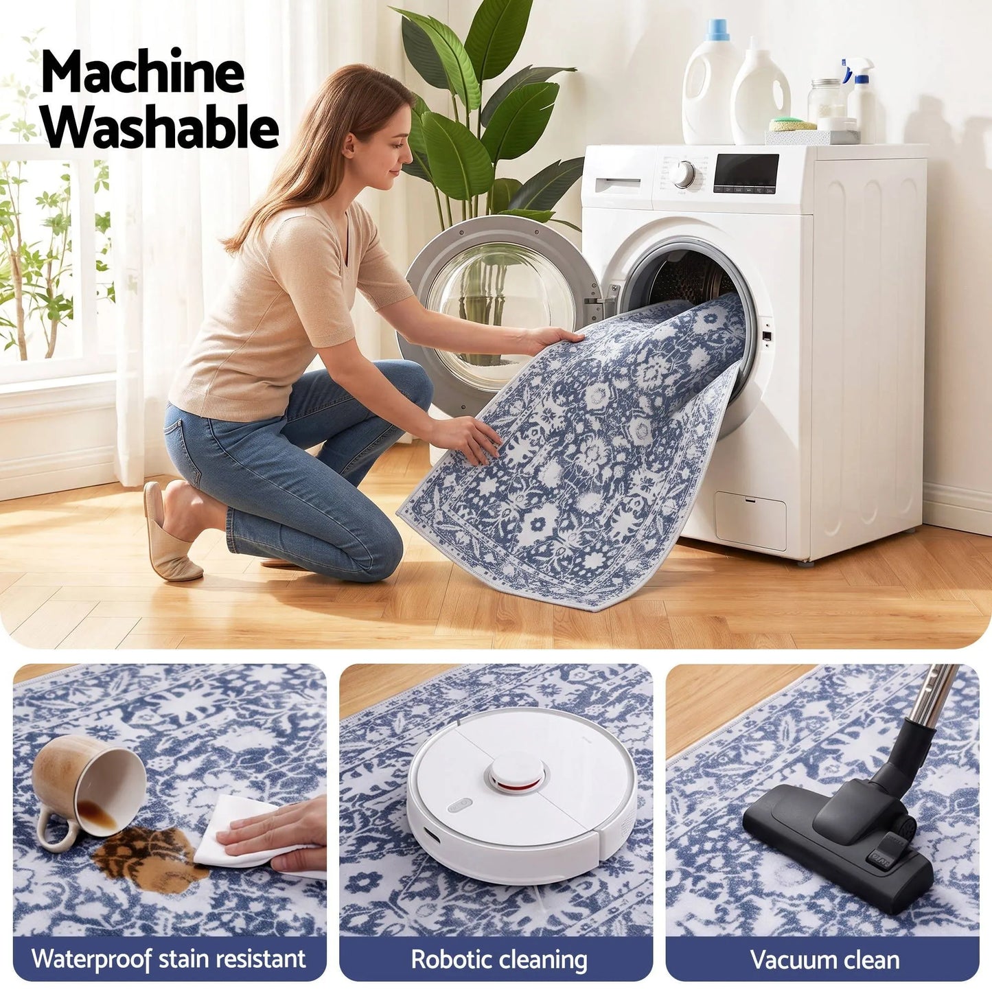 Artiss 60 x 180 cm Runner Rugs for Hallway Bedroom Pad-Free Dense Dot Backing Stops Slipping & Robot Vacuum Friendly, Vintage Carpet for Reading Nook Dining Area, 100% Polyester Washable - Image 5