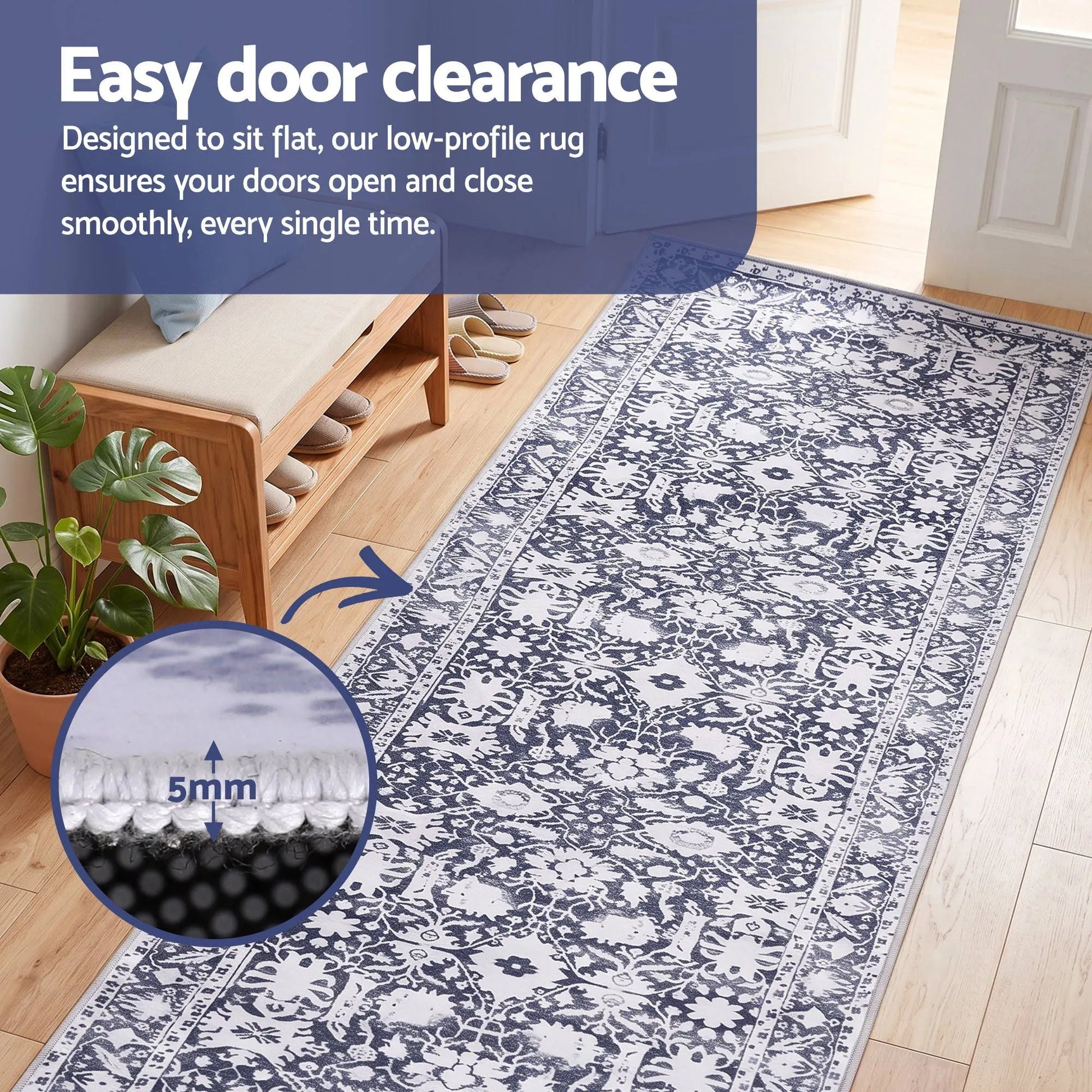 Artiss 60 x 180 cm Runner Rugs for Hallway Bedroom Pad-Free Dense Dot Backing Stops Slipping & Robot Vacuum Friendly, Vintage Carpet for Reading Nook Dining Area, 100% Polyester Washable - Image 6