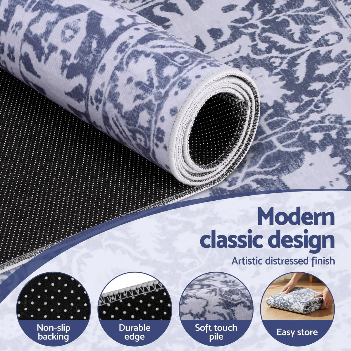 Artiss 60 x 300 cm Runner Rugs for Hallway Bedroom Pad-Free Dense Dot Backing Stops Slipping & Robot Vacuum Friendly, Vintage Carpet for Reading Nook Dining Area, 100% Polyester Washable - Image 3