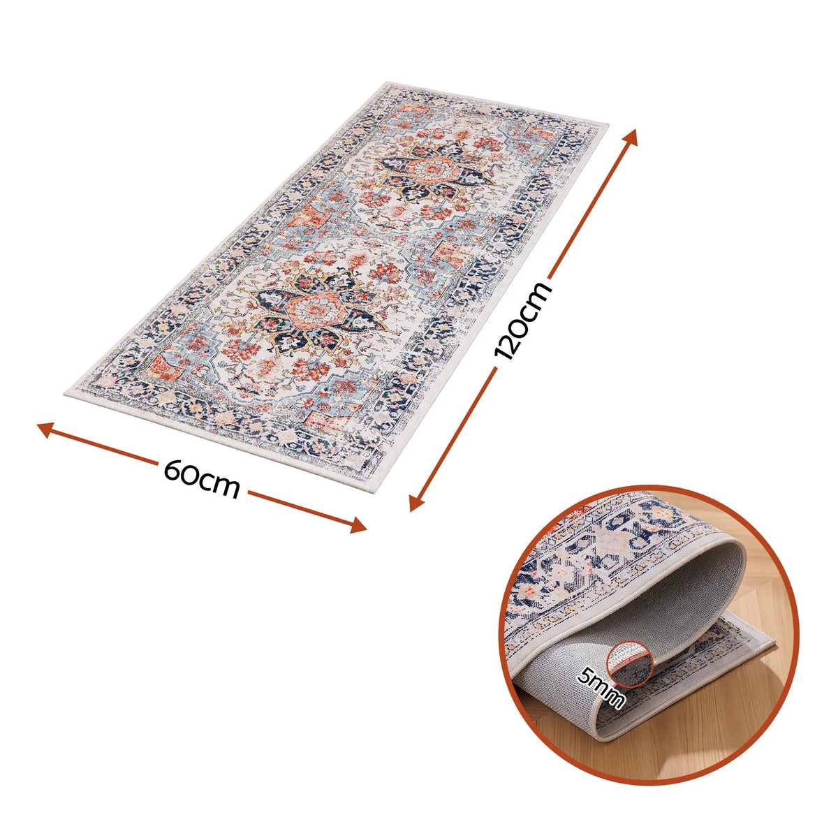 Artiss 60 x 120 cm Runner Rugs For Living Room No Heavy Rubber Crease-Free Foldable Design For Kitchen Entryway And Bedroom 100% Polyester Water-repellent Resistant Non-Shedding - Image 2