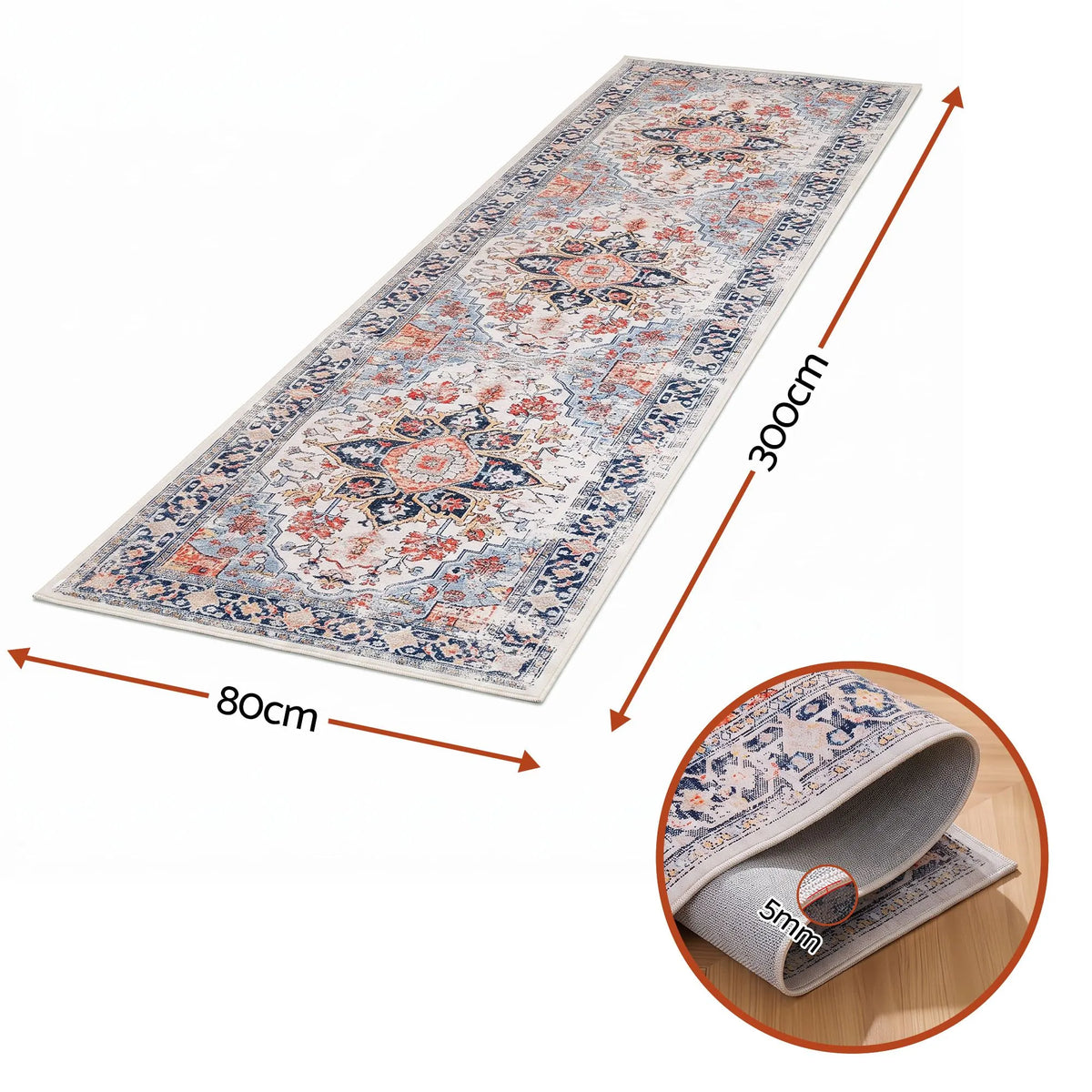 Artiss 80 x 300 cm Runner Rugs For Living Room No Heavy Rubber Crease-Free Foldable Design For Kitchen Entryway And Bedroom 100% Polyester Water-repellent Resistant Non-Shedding - Image 2