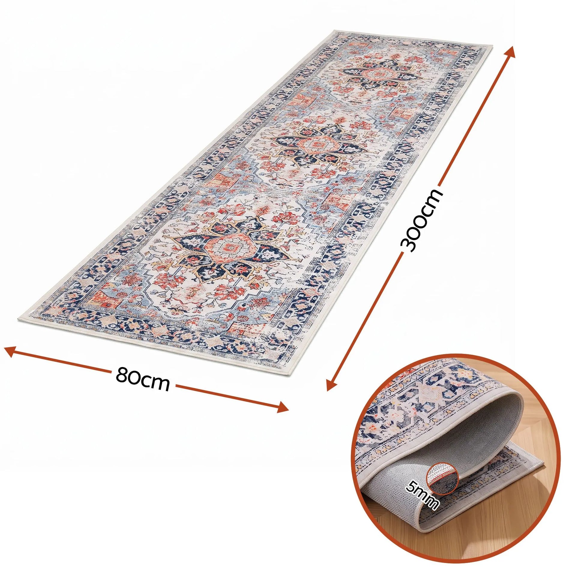 Artiss 80 x 300 cm Runner Rugs For Living Room No Heavy Rubber Crease-Free Foldable Design For Kitchen Entryway And Bedroom 100% Polyester Water-repellent Resistant Non-Shedding - Image 2