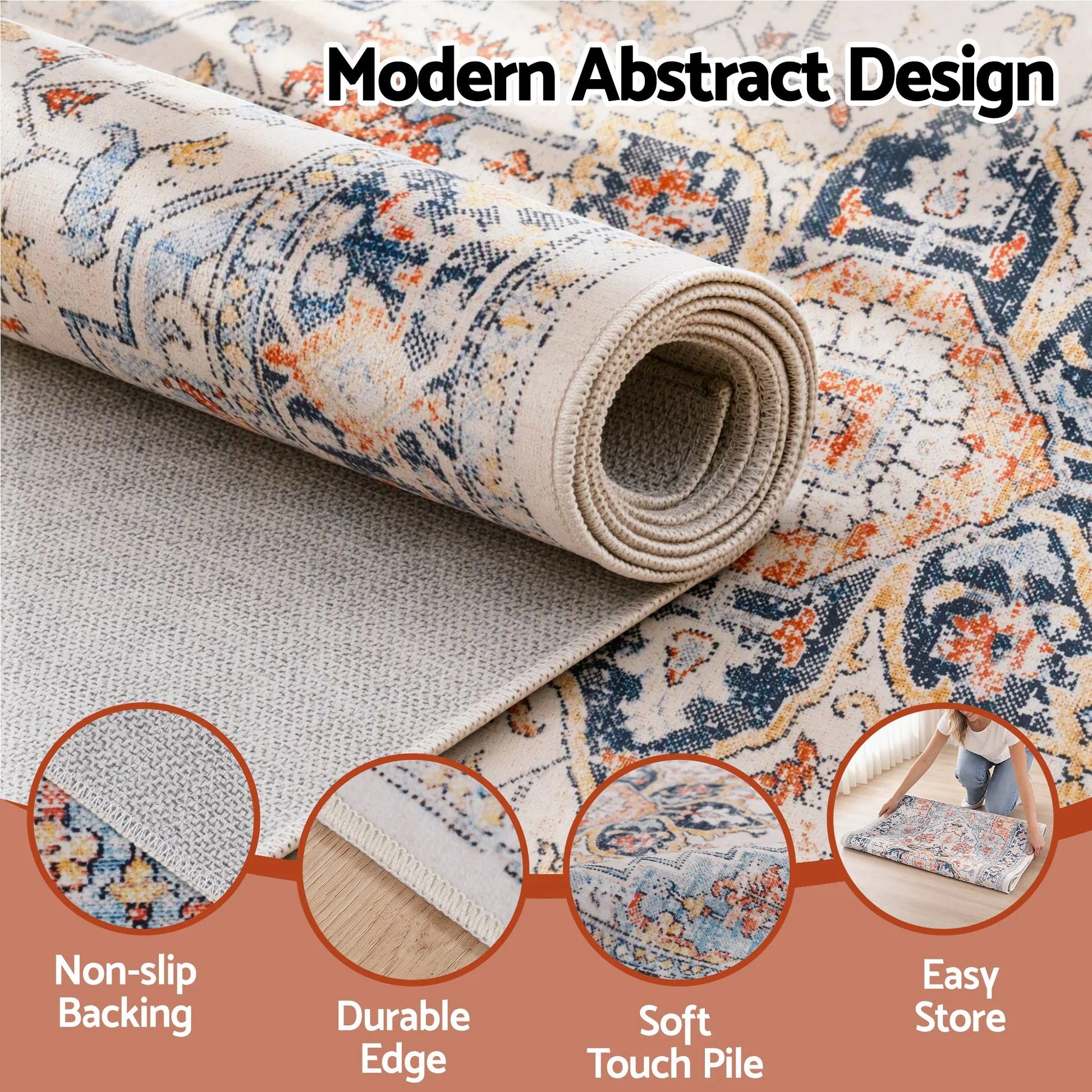 Artiss 80 x 300 cm Runner Rugs For Living Room No Heavy Rubber Crease-Free Foldable Design For Kitchen Entryway And Bedroom 100% Polyester Water-repellent Resistant Non-Shedding - Image 3