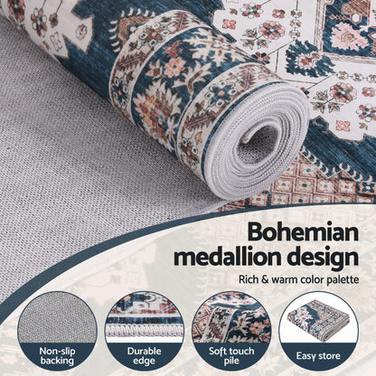 Artiss 60 x 120 cm Washable Runner Area Rug No Hard Glue Quilt-Like Soft for Home Decor, 0.5cm Ultra-Thin Pet Friendly Bohemian Medallion Bedroom Carpet - Image 3