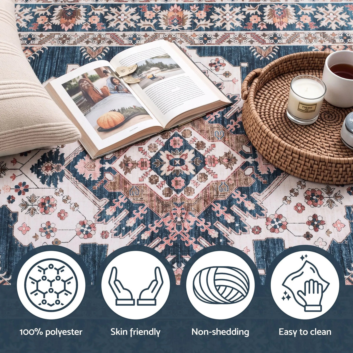 Artiss 80 x 300 cm Washable Runner Area Rug No Hard Glue Quilt-Like Soft for Home Decor, 0.5cm Ultra-Thin Pet Friendly Bohemian Medallion Bedroom Carpet - Image 4
