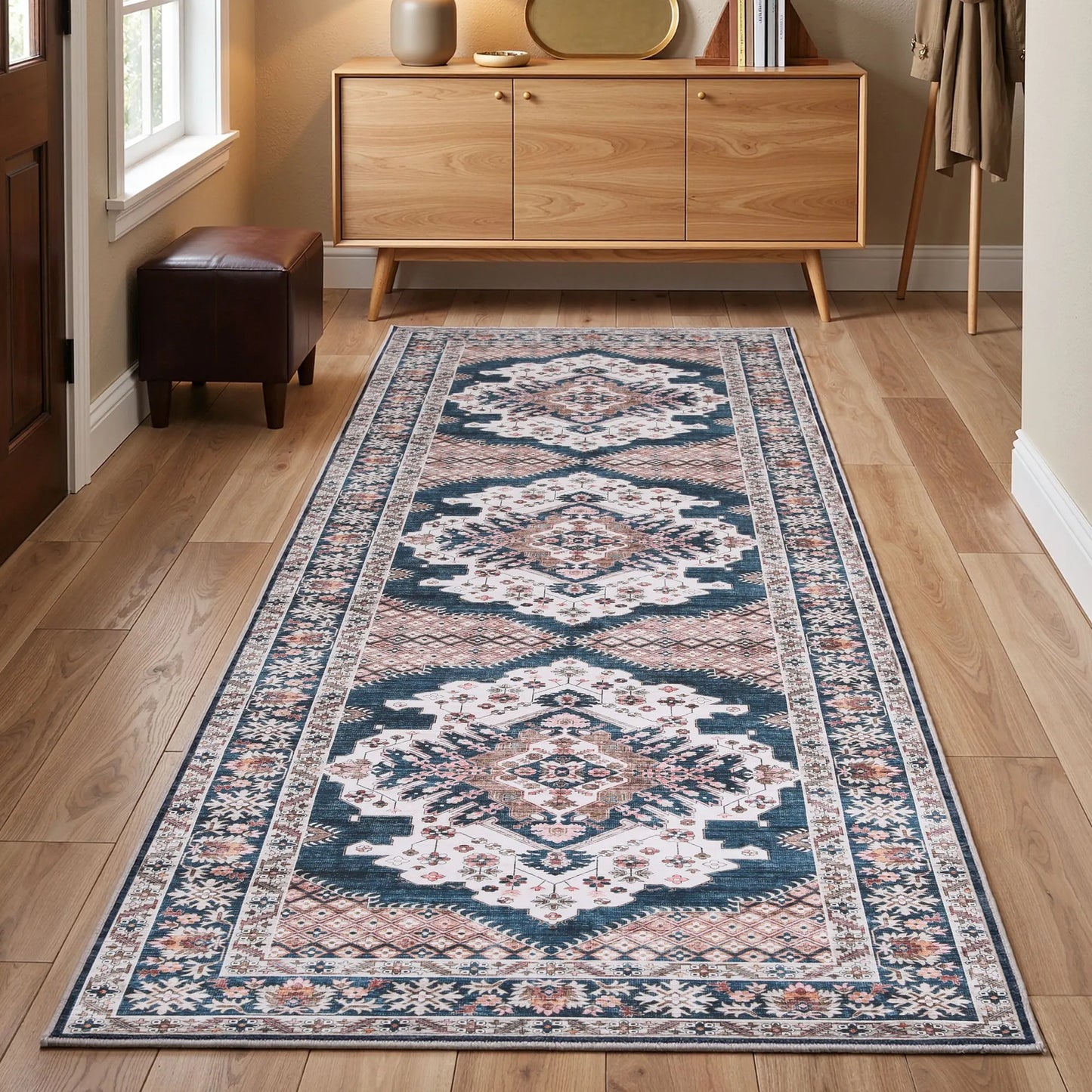 Artiss 80 x 300 cm Washable Runner Area Rug No Hard Glue Quilt-Like Soft for Home Decor, 0.5cm Ultra-Thin Pet Friendly Bohemian Medallion Bedroom Carpet - Image 8