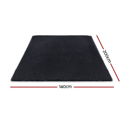 Artiss Floor Rug 140x200cm Plush Area Shaggy Rug Living Room Bedroom Carpet Black - Image 2