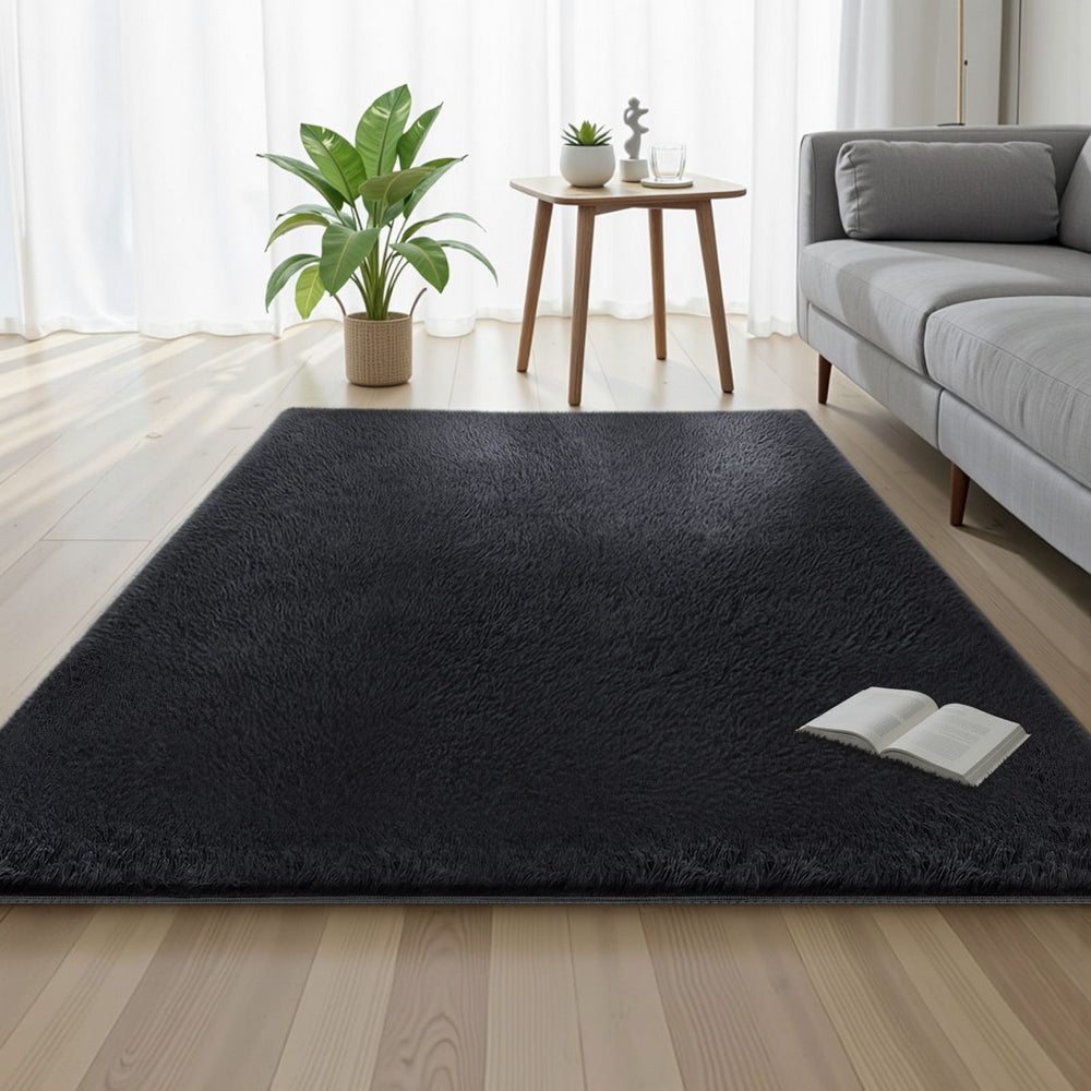 Artiss Floor Rug 140x200cm Plush Area Shaggy Rug Living Room Bedroom Carpet Black - Image 7
